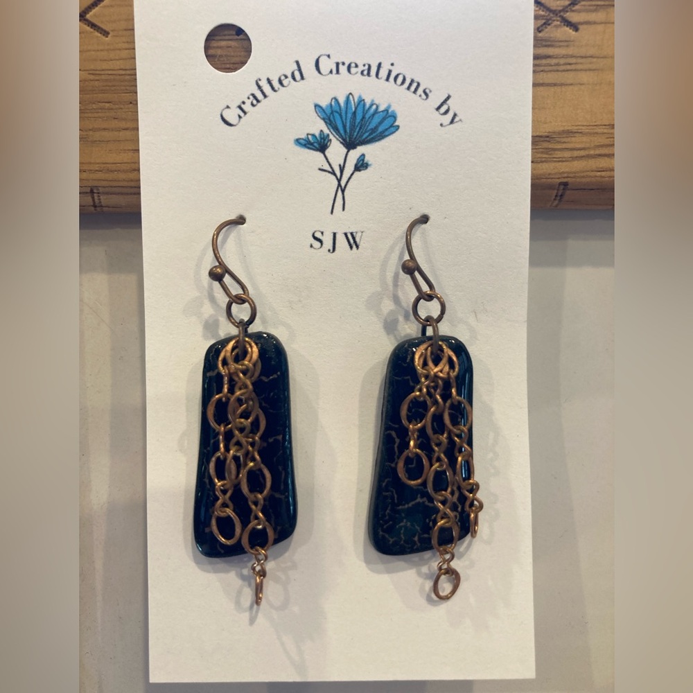 Gold and Black Chain Dangle Earrings